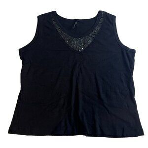 Cha Cha Vente Women's Black Sequence Round Neck Tank Top Size 2X NWT